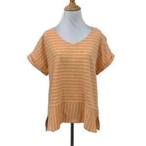 Soft Surroundings Bali Breeze Shirt Womens PM Medium Petite Cuffed V Neck Shirt